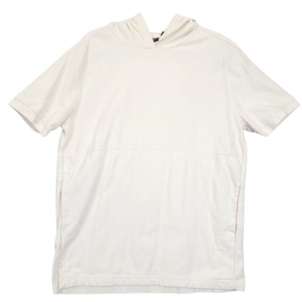 Bearded Goat Mens Short Sleeve Hoodie Cream Cotton Casual Pullover Size Large